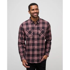 Travis Mathew Cloud Flannel Plaid Button-Up Black Roan Rouge XXL 1MZ383 Mens NEW